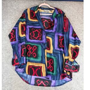 VINTAGE 90s Le Caviar Top Womens Small Geometric Abstract Psychedelic Oversized